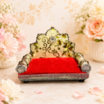 Premium Designer Velvet Laddu Gopal Sofa | Handmade Decorative Singhasan for Krishna Ji | Red & Gold Pooja Seat