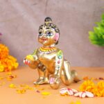 Premium Handcrafted Laddu Gopal Idol | Bal Krishna Murti with Makhan | Decorative Brass Finish Pooja Statue for Home Temple