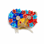 Handmade Designer Laddu Gopal Floral Mukut (Blue & Red) with Pearl Hanging and Stone Work